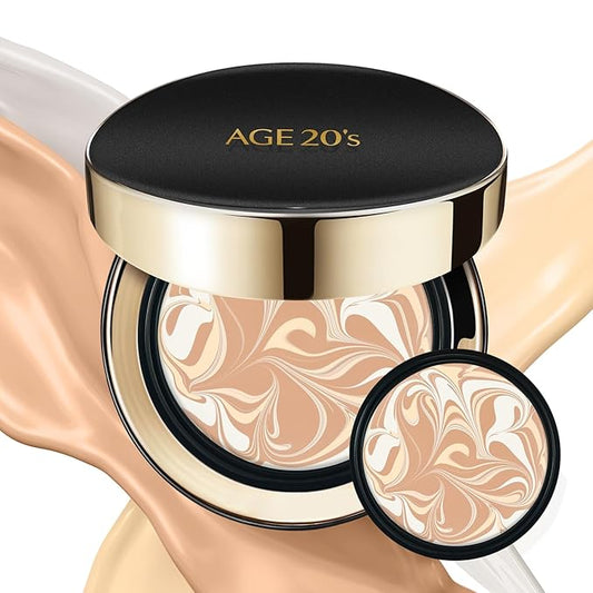 AGE20'S Signature Essence Pact SPF 50+ | Pack of 2 | 21 Light Beige | Cream Foundation, Dewy Finish, Natural Coverage | Korean Cushion Foundation