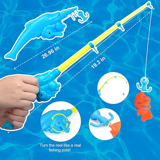 TOY Life 2-Player Magnetic Fishing Game for Kids 3-5 - Toddler Fishing Pole Set with Fish Toys - Bath & Pool Toys - Water Table Accessories - Educational Fishing Toy Rod for Boys Girls