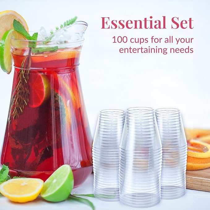 Prestee Disposable Shot Glasses 1 oz - 100 Pack Clear Plastic Shot Glasses for Party, Mini Jello Shot Cups, Small Plastic Cups for Tastings, Condiments, Snacks, and Cocktail Sampling
