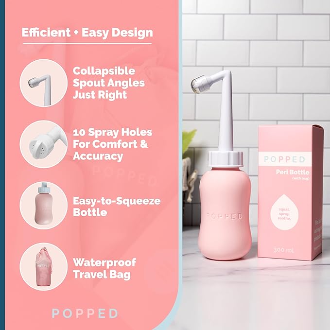 Popped Peri Bottle for Postpartum Care | Portable Bidet | Spray Bottle for Pain Relief, Tears, and Hemorrhoids After Birth | Postpartum Essential (Pink, 10 oz)