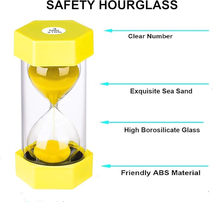 SuLiao Sand Hourglass 3 Minute： Colorful Clock 3 Minute, Small Yellow Sand Watch 3 Min, Plastic Hour Glass Sandglass Timer for Kids, Games, Classroom, Kitchen, Toothbrush Timer, Decoration