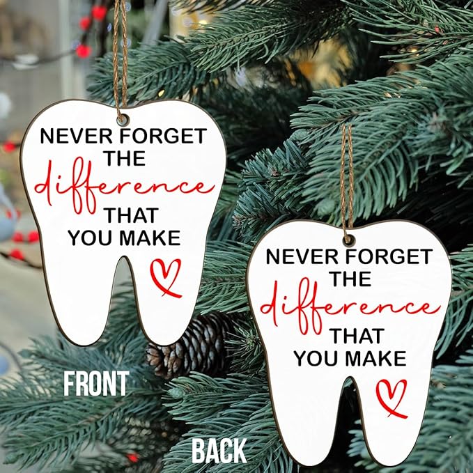 Dental Hygienist Christmas Ornament - 3" Wooden, Thank You Gifts for Women Men, Dental Week Gift for Dentist Assistant Oral Surgeon Orthodontics, Tooth Decoration for Office Center