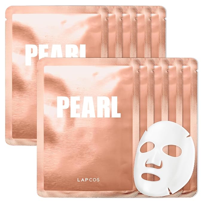 LAPCOS Pearl Sheet Mask, Daily Face Mask with Probiotics to Clarify Skin, Korean Beauty Favorite, 10-Pack