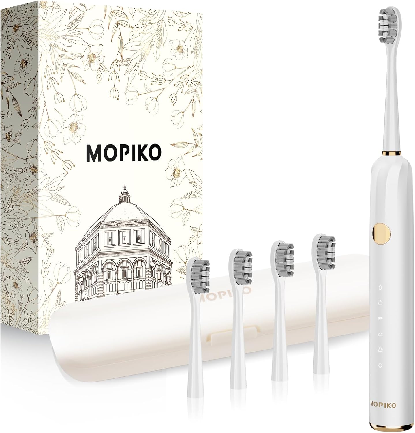 Sonic Electric Toothbrush for Adults - 6 Modes Rechargeable Electric Toothbrush with 4 Replace Brush Heads, Power Sonic Toothbrush with Travel Case, Ideal Gift for Men Women, White