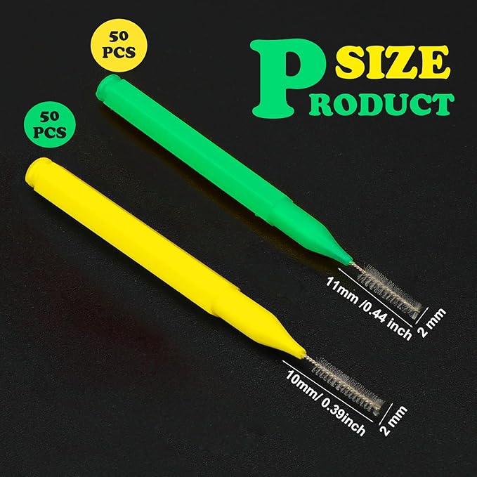 Patelai 100 Pieces Braces Brush for Cleaner Interdental Brush Toothpick Dental Tooth Flossing Head Oral Dental Hygiene Flosser Toothpick Cleaners Tooth Cleaning Tool(Green, Yellow,Mixed Sizes)
