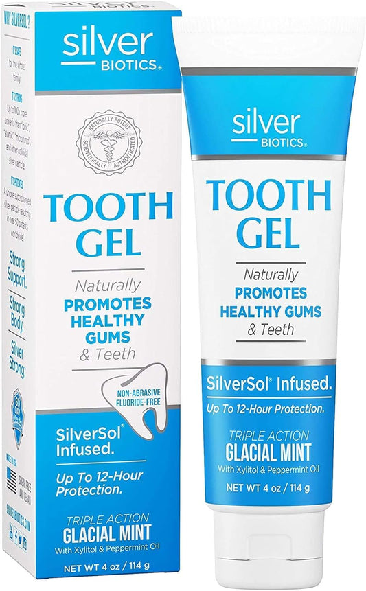 Silver Biotics Tooth Gel | SilverSol Ag₄O₄ 22 ppm Nano-Silver Infused Gel for All Natural Gum & Teeth Protection | Glacial Mint | 4 oz