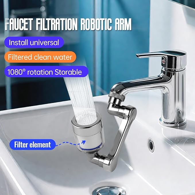 1440° Sink Faucet Aerator Extension Swivel Faucet Extender for Toddlers, 2 Sprayer Modes Bathroom Kitchen Head Replacement Smart Tap Attachment with Filter for Face Washing