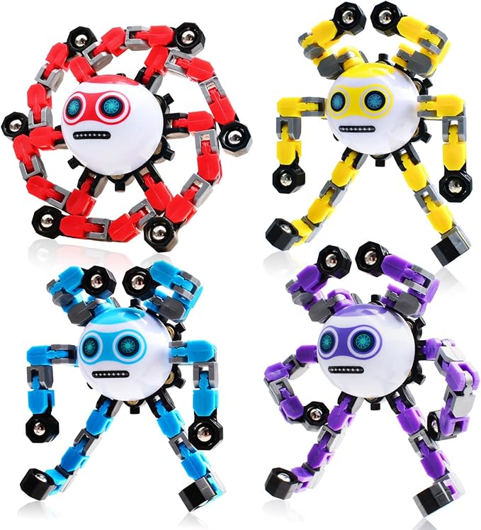 4 PCS Transformable Fidget Spinners Toys for Kids and Adults Stress Relief Sensory Toy for Teens Boys Autism Cool Fingertip Gyros Boy Girl Travel Party Favors Birthdays Gifts Stocking Stuffer