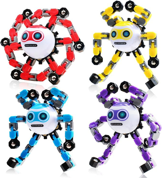4 PCS Transformable Fidget Spinners Toys for Kids and Adults Stress Relief Sensory Toy for Teens Boys Autism Cool Fingertip Gyros Boy Girl Travel Party Favors Birthdays Gifts Stocking Stuffer