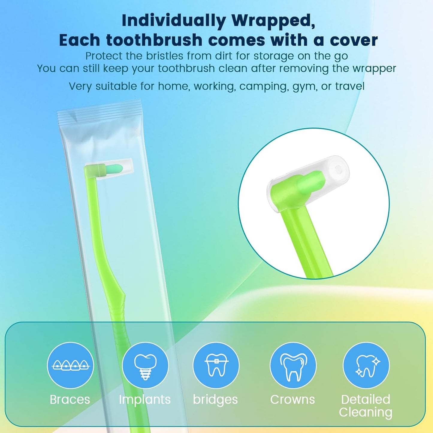 Fregum 2 in 1 End Tuft Toothbrush with Interdental Brush for Orthodontic, Braces, Implants, Retainers, Back Teeth, and Wisdom Teeth, Soft Bristles, 6 Pcs