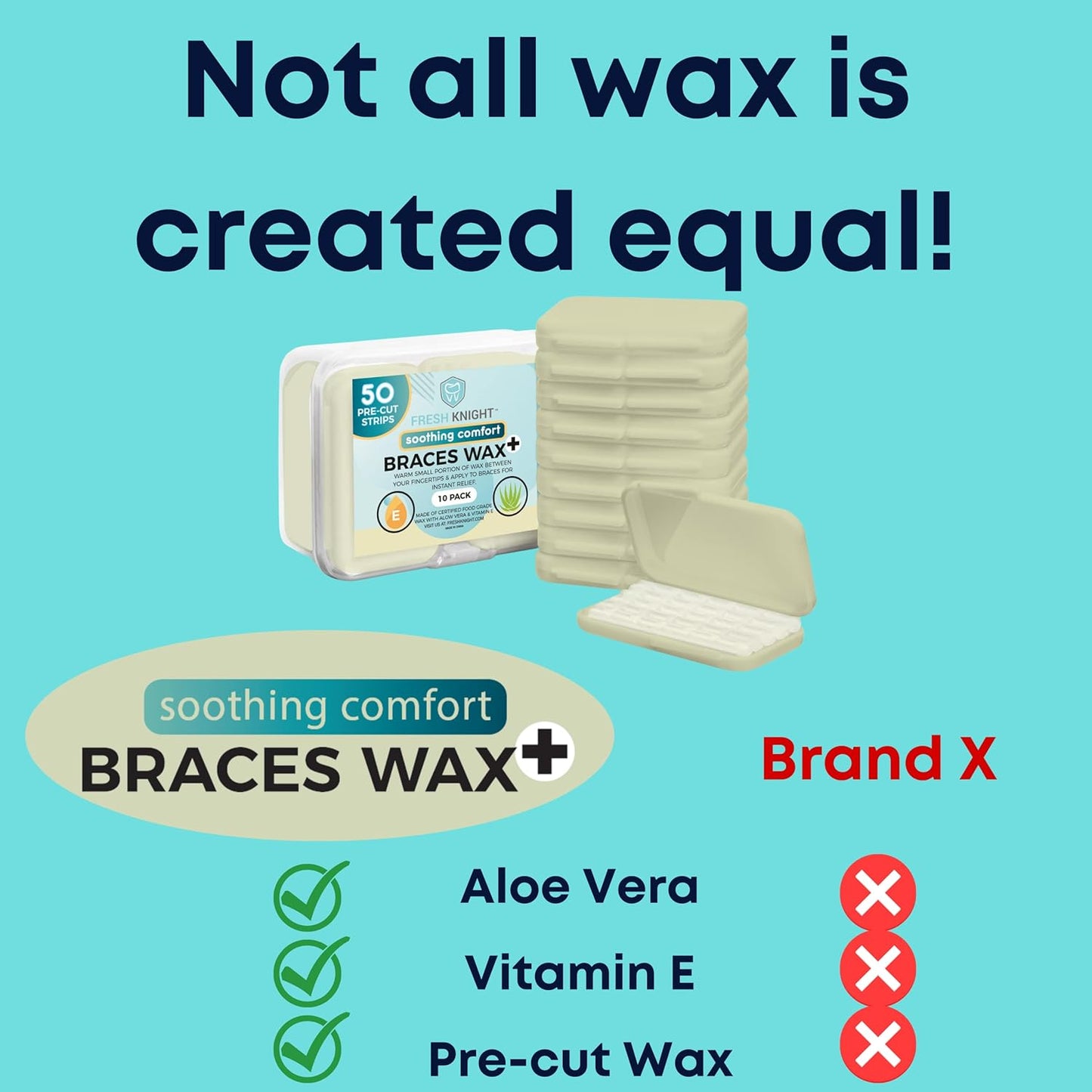 Fresh Knight Braces Wax. Dental Wax for Braces & Aligners - Premium Orthodontic Strips Food Grade (Aloe Green)