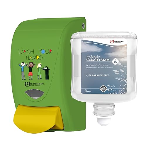 SC Johnson Professional Clear Foam Dispenser and Refill Starter Kit, Kids Wall Mount Soap Dispenser for Hand Soap, 1 Clear Foam Hand Wash, 1 Liter Cartridge, 33.8 fl. oz., for Professional Use Only