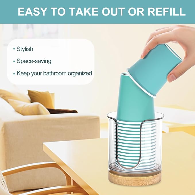Bathroom Cup Dispenser for Countertops,2 Pack of Bathroom Cup Holders for 3 oz Cups,Small Cup Holder for Mouthwash and Paper Cups (Clear 2 Pack)