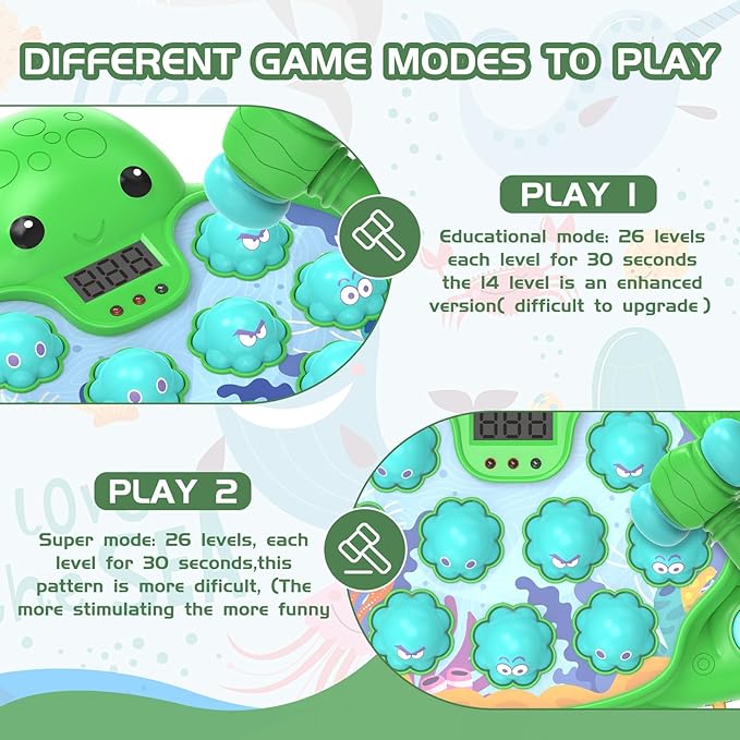 Octopus Vitality Strike Game, Educational Musical Whack-A-Mole Toy with 2 Game Modes, Digital Score Display, Toddler Early Developmental Learning Toy, Fun Birthday Gift for Kids Age 2+