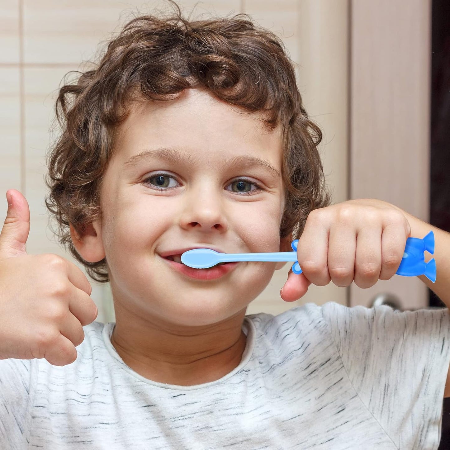 Gerrii Kids Toothbrushes Bulk Soft Lovely Little Kangaroo with Covers Suction Cup Individually Wrapped for Children Toddler Home School Camp Daycare Travel (50 Pcs)