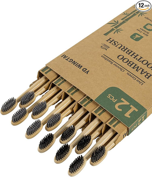 Bamboo Toothbrushes 12pack Disposable Tooth Brush Natural Toothbrush Travel Wooden Bristle Organic for Adults Set