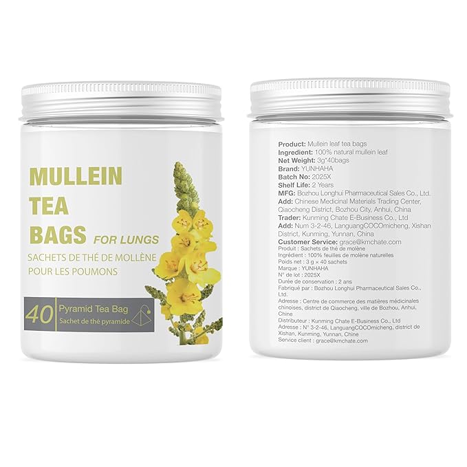 40 Bags Dried Mullein Leaf Tea for Lungs - Lung Detox Cleanse Tea for Smokers - Herbal Mullen Mullien for Breathe Easy - Caffeine-Free, Immune Support