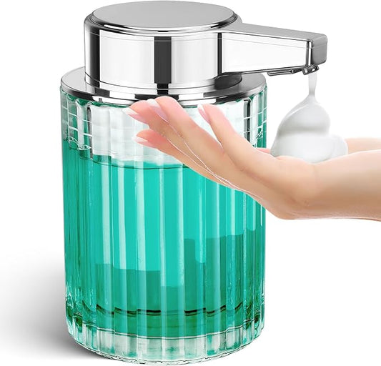 Automatic Soap Dispenser Foam for Bathroom: 8 OZ Glass Touchless Clear Auto Foaming Soap Dispenser for Kitchen - Hand Dish Lotion Home Countertop Kids - Family Couple