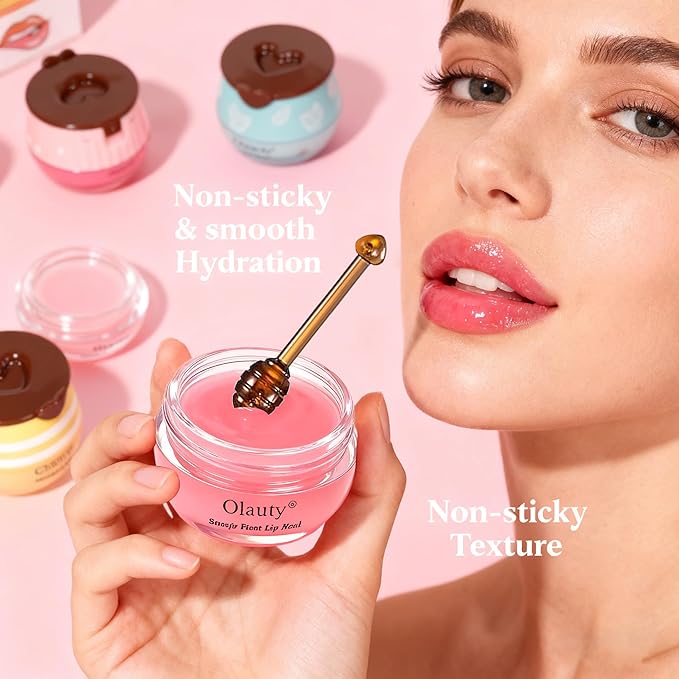 10 PCS Bee Lip Balm Honey Pot-Strawberry,Watermelon,Apple Lime,Cherry,Mint,Aloe Vera,Grapes,Coconut&Peach Flavors Honey Lip Overnight Lip Balm Bulk,Moisturizing Lip Mask &Preventing Dry,Cracked Lips