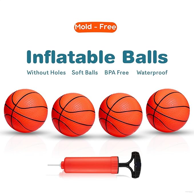 Bath Toys - Bathtub Basketball Hoop for Kids, Toddlers - Suction Cup Basketball Hoop and 4 Soft and No Hole Balls - Baby & Toddler Mini Basketball Hoop - Boys & Girls