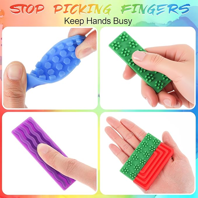 Ireer 6 Pcs Set of Silicone Sensory Strip Gifts for Christmas Stocking Stuffers Adhesives Anxiety Stickers Mental Health Stickers Fidget Textured Toys Calm Items Anxiety Relief for Adult Desk Office