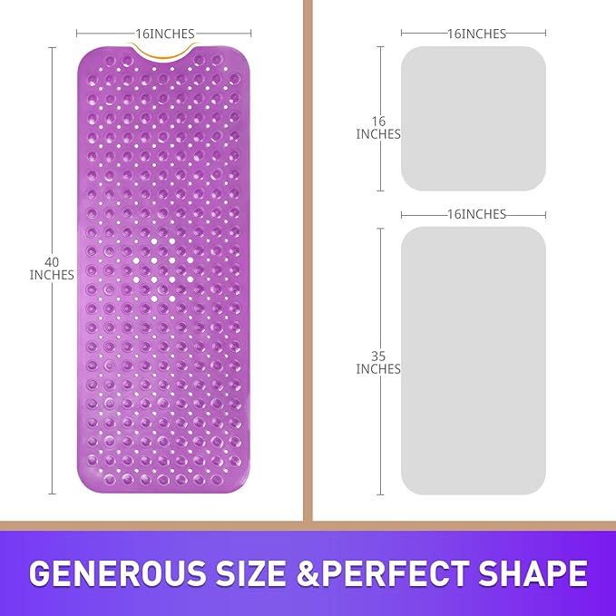 Sheepping Baby Bath Mat Non Slip Extra Long Bathtub Mat for Kids 40 X 16 Inch - Eco Friendly Bath Tub Mat with 200 Big Suction Cups,Machine Washable Shower Mat (Purple)