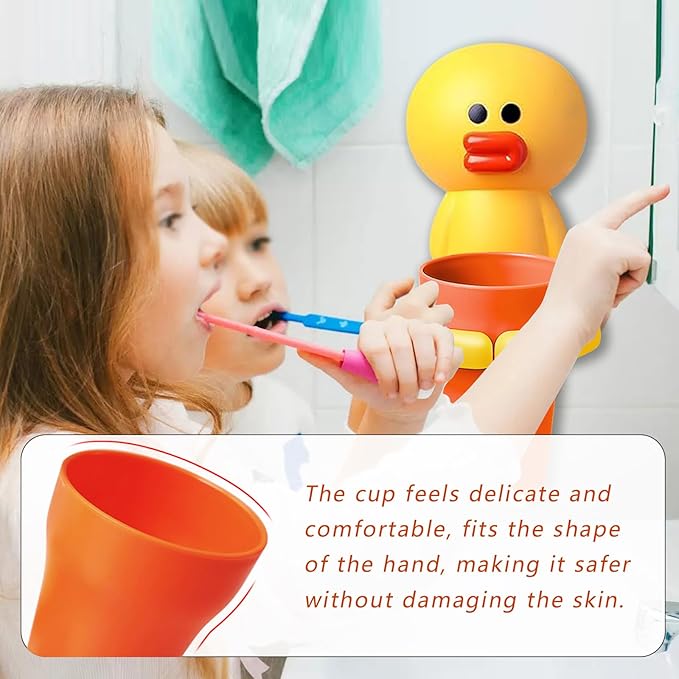Kids Toothbrushes Holder Animal Tooth Cup Holder,Mouthwash Cup Rack for Children,Wall Mounted Sucker Toothpaste Storage Set Cute Household Toothpaste Rack No Punching Shelf Bracket with Cup (Chick)