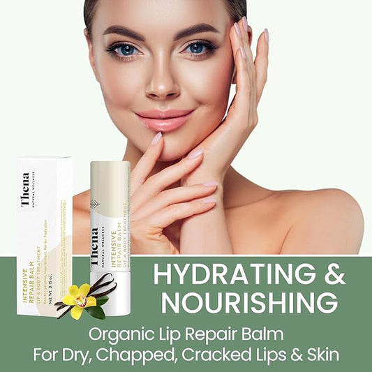 Organic Lip Treatment Balm Ultra Hydrating & Nourishing Care for Dry, Chapped, Cracked Lips & Skin, Visibly Smooths Wrinkles & Fine Lines, Natural Skin Care, 3 Pack Gift Set, Women & Men