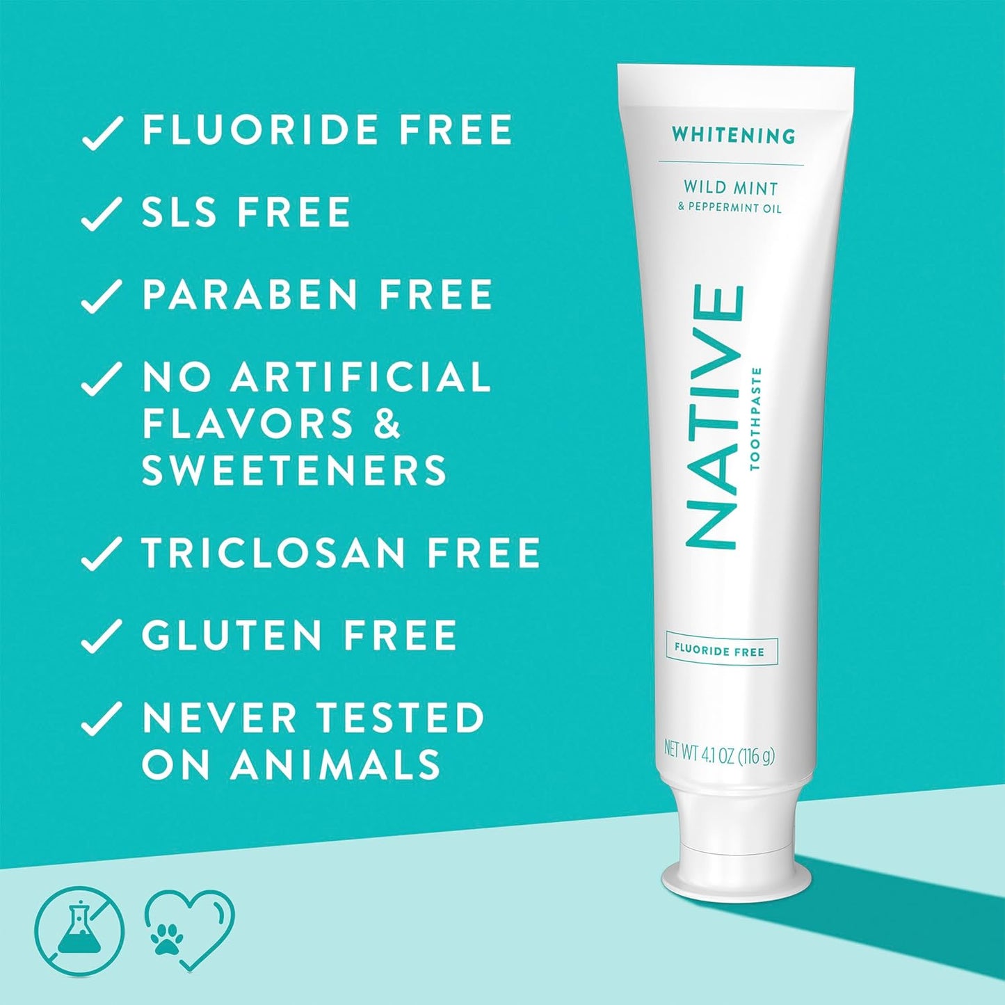 Native Whitening Wild Mint & Peppermint Oil Fluoride Free Toothpaste, 4.1 oz Pack of 3