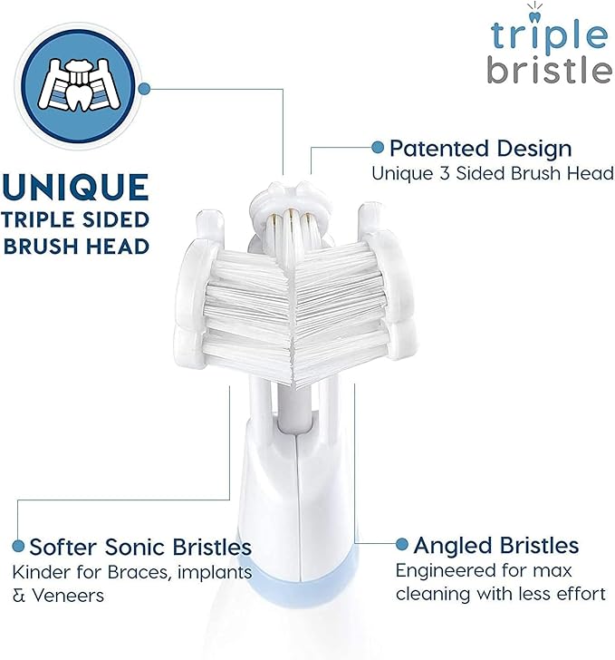 Triple Bristle GO | Portable AA Battery Sonic Toothbrush for Travel | Three Brush Modes | Great for Autistic & Special Needs Adults and Kids Teeth Whitening Stri