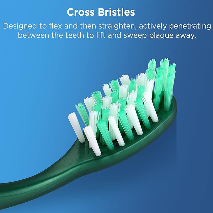 Firm Toothbrushes with Covers for Adults, Cross Hard Bristles, with Built in Tongue Scraper, 6 Count