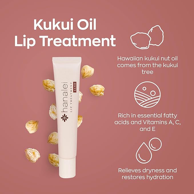 Hanalei Lip Treatment for Dry, Chapped Lips – Intensive Overnight Moisturizer with Kukui Oil, Shea Butter & Grapeseed Oil – Hydrating Balm for Healing Cracks – Natural Nude Tint, 15g – Cruelty-Free