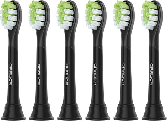 Japanese Brand Whitening Replacement Toothbrush Heads, Compatible with Philips Sonicare Click-on Handles, 6 Pack, Medium, with Tongue Cleaner (CA668, Black)