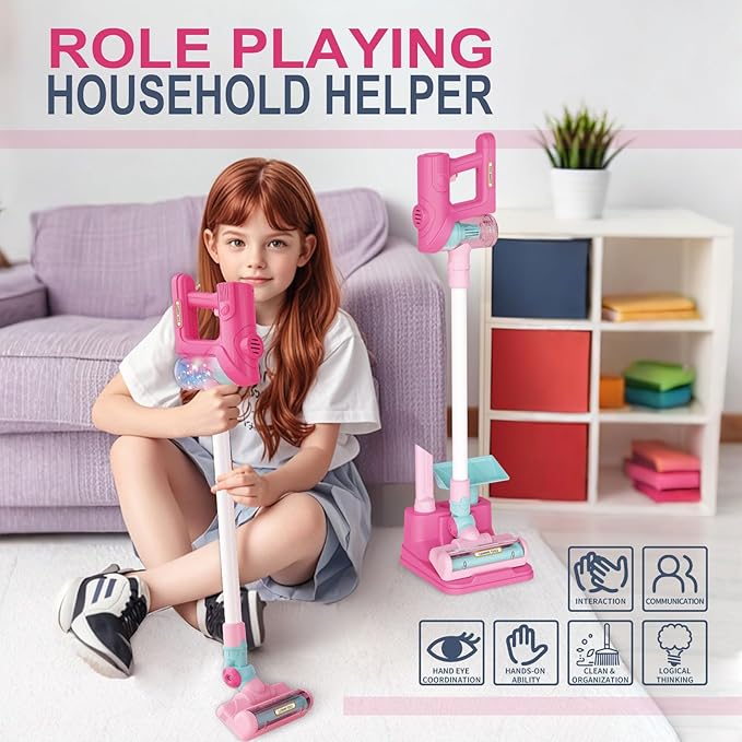 Kids Vacuum That Really Works, Toddler Vacuum Cleaner, Toy Baby Working Play Mini Children's Size Pretend Vaccum with Real Suction, Housekeeping Keeping Toys Cleaning Set Girls Boys