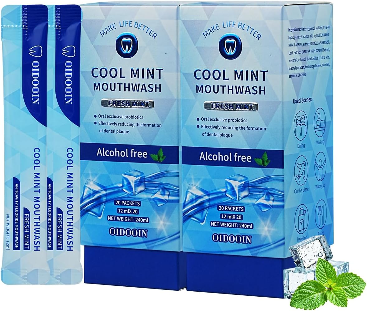 Travel Size Mouthwash, Alcohol-Free and Fluoride-Free, Probiotics for Fresh Breath and Dry Mouth Relief, Freshens Breath for 12 Hours – 40 Strips, 0.41Fluid Ounces Each