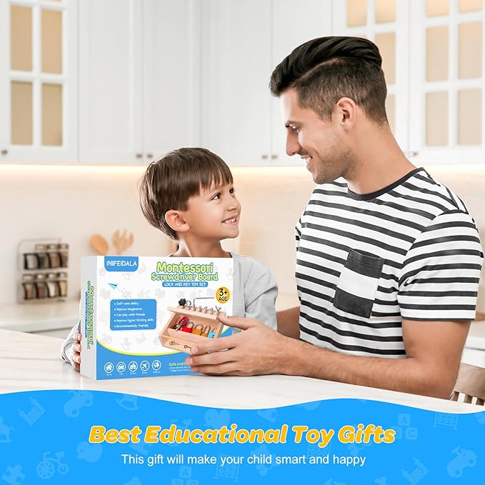 Montessori Screwdriver Board Set-Lock and Key Toy,Montessori Busy Board Toys for 3 4 5 Year Old,Kids Tool Set,Preschool Learning Sensory - Fine Motor Skills - STEM Toys