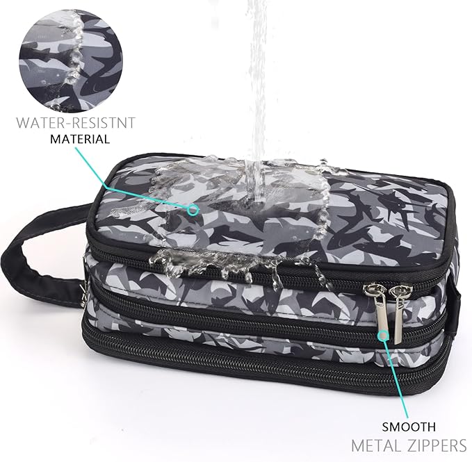 Kids Toiletry Bag for Boys, Travel Toiletry Bag for Little Young Boys Waterproof Hanging Wash Bag Toddler Traveling Toiletries, Shark Black