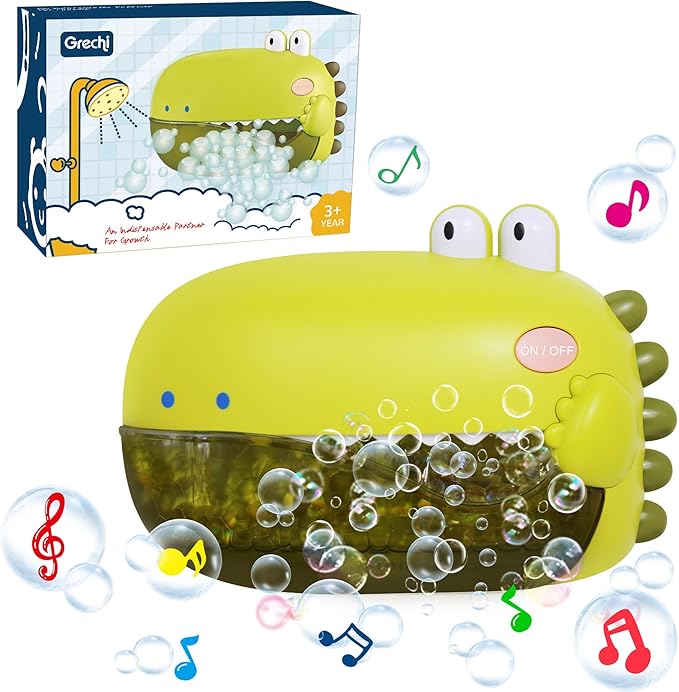 Grechi Dinosaur Bath Toys,Baby Bath Toys for The Baby Bathtub,Toddler Automatic Bubble Machine,Plays 12 Children’s Songs, Makes Great for Toddlers Age 2 3 Year Old Girl Boy
