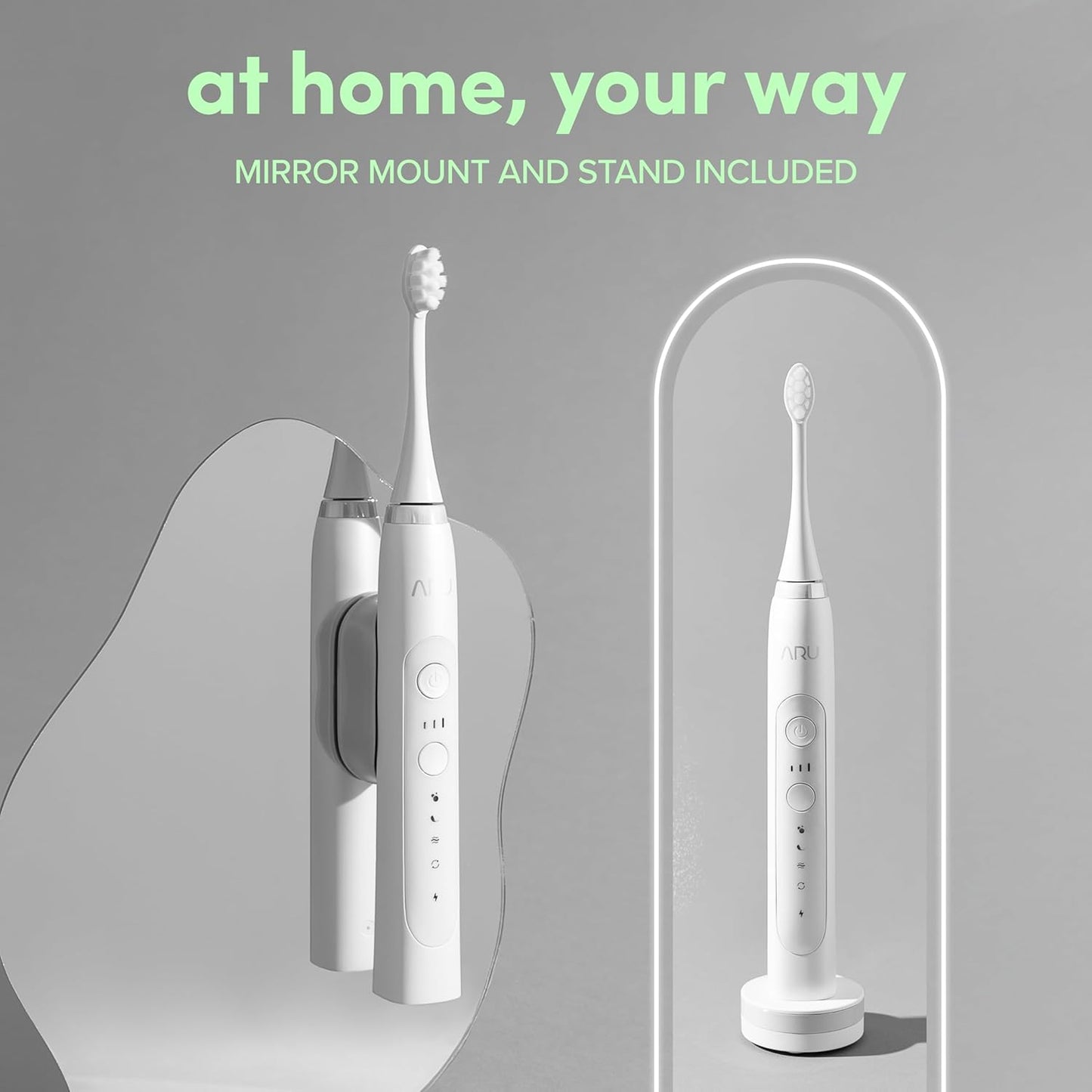 ARU Sonic Toothbrush Starter Kit with Customizable Modes and 2 Minute Timer, ADA-Approved Electric Toothbrush for Adults, Soft Toothbrush for Gums, 45+ Days Battery, Travel Case, Arctic White