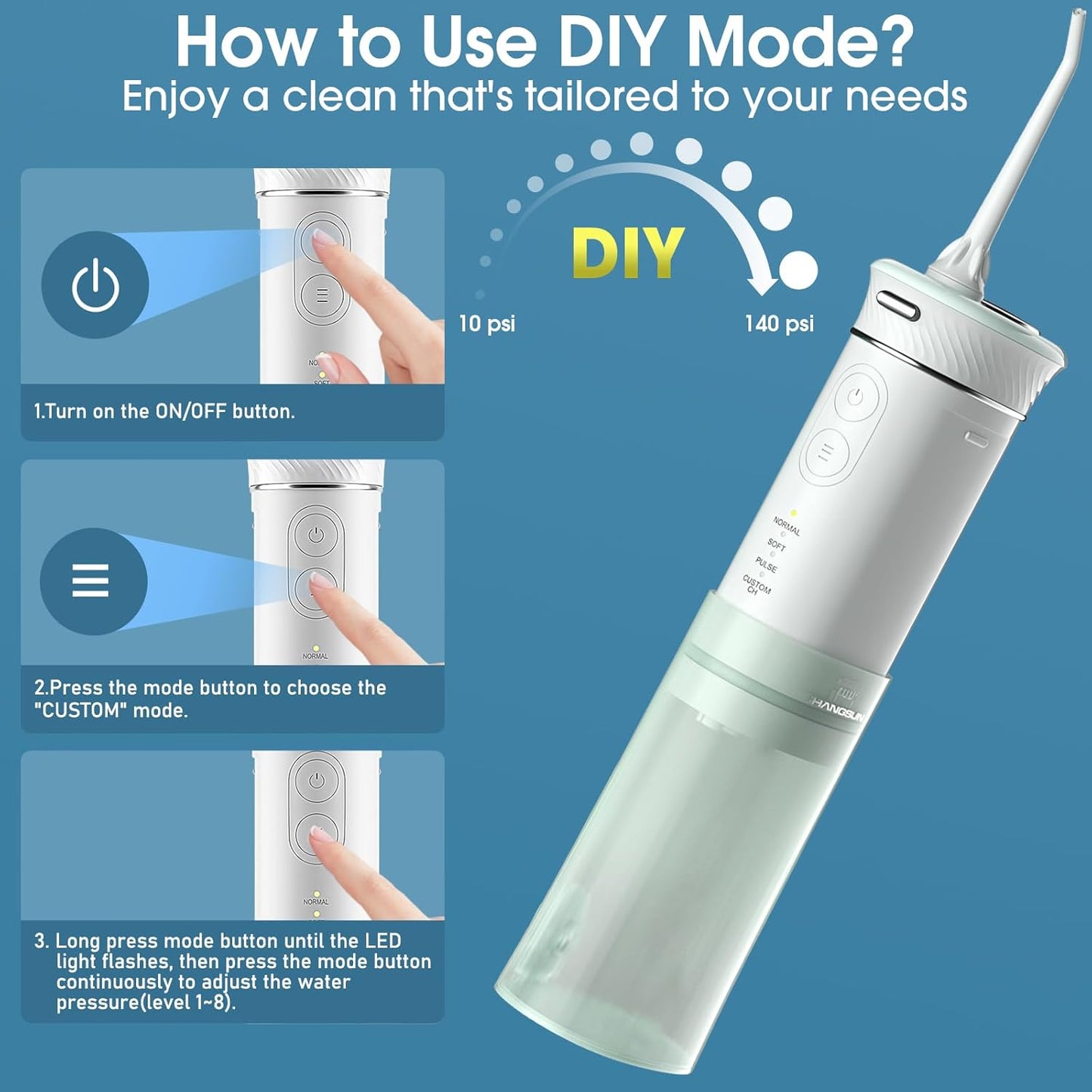 HANGSUN Water Flossers for Teeth, Cordless Compact Travel - Deep Plaque Removal, 30 Days Battery, 3+1 Modes (DIY 8 Levels), 6 Nozzles for Braces/Sensitive Gums, IPX7, 180ml Collapsible Tank, Green