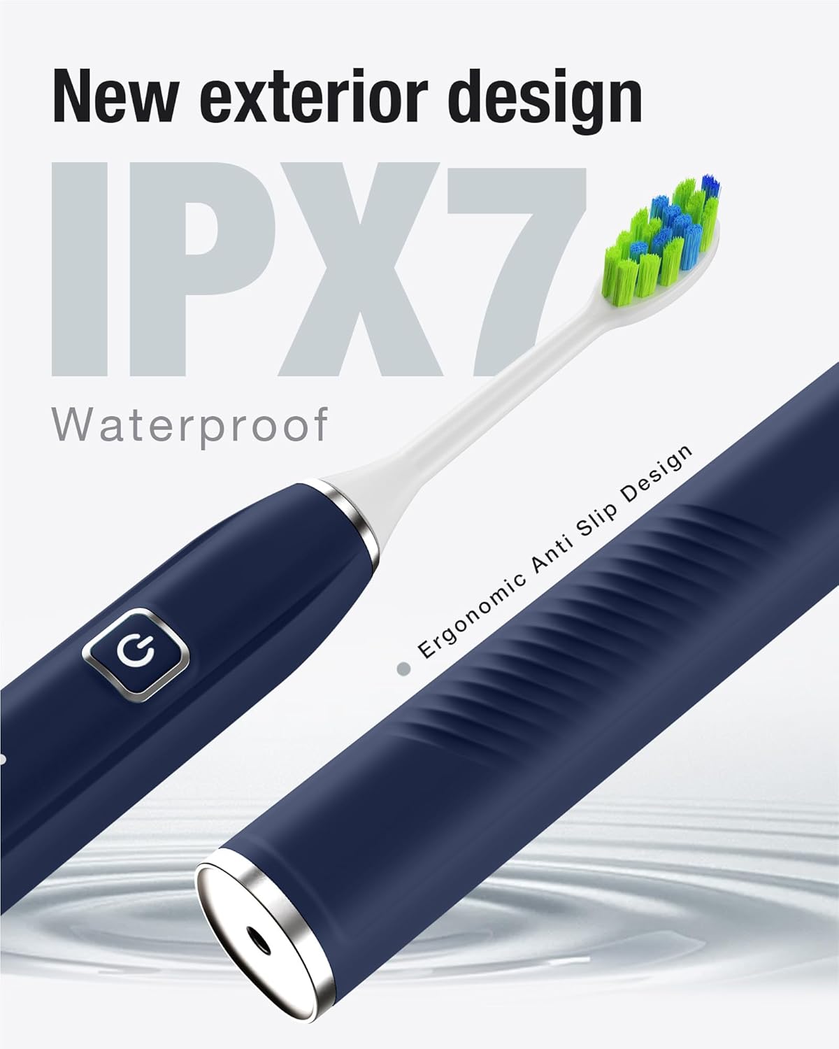 7AM2M Sonic Electric Toothbrush with 6 Brush Heads for Adults&Kids, One Charge for 120 Days, Wireless Fast Charge, 5 Modes, 40000VPM Powered Toothbrush, 2 Minutes Built in Smart Timer (Navy Blue)