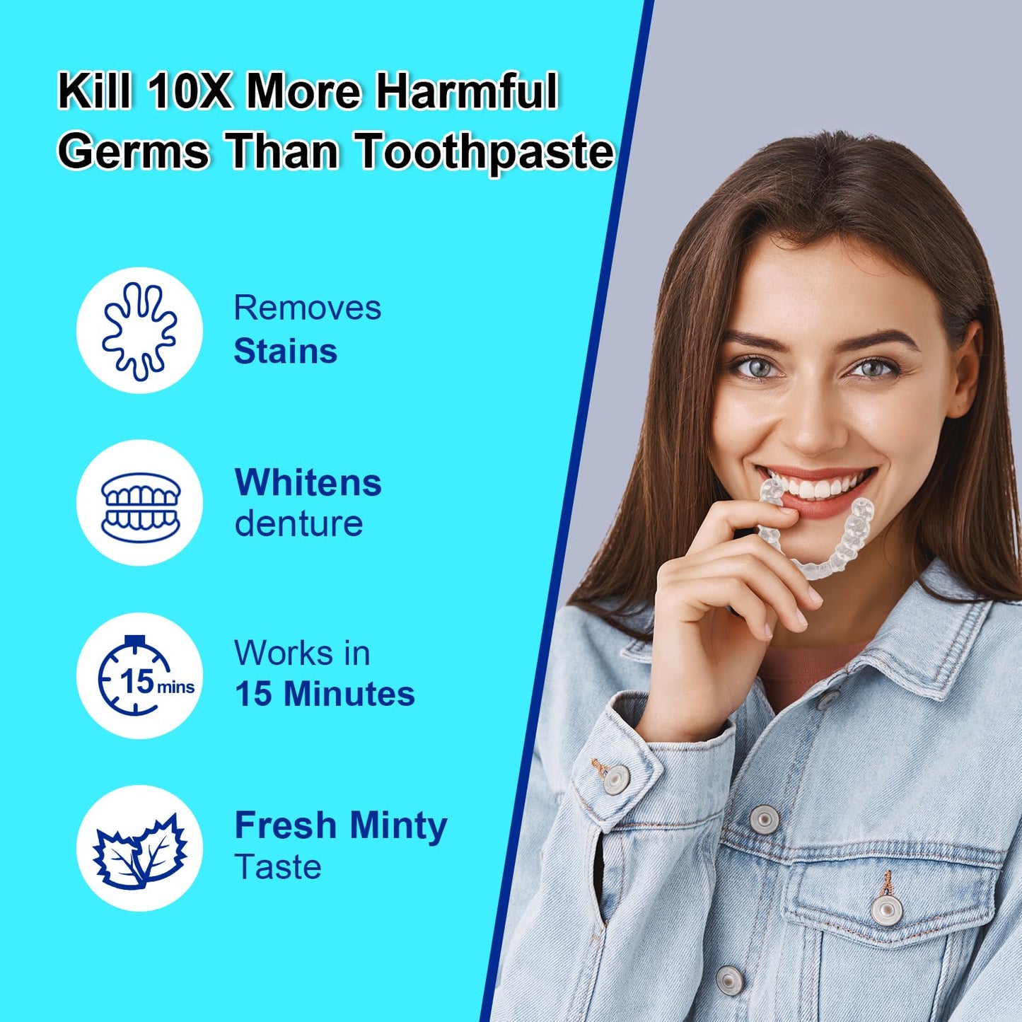 MySmile Retainer Cleaner with 120 Denture Cleaning Tablets, Quickly Remove Odors, Discoloration Stains & Plaque from Aligner, Mouth Guard, Night Guard and More Dental Appliances (Mint+Orange Flavor)