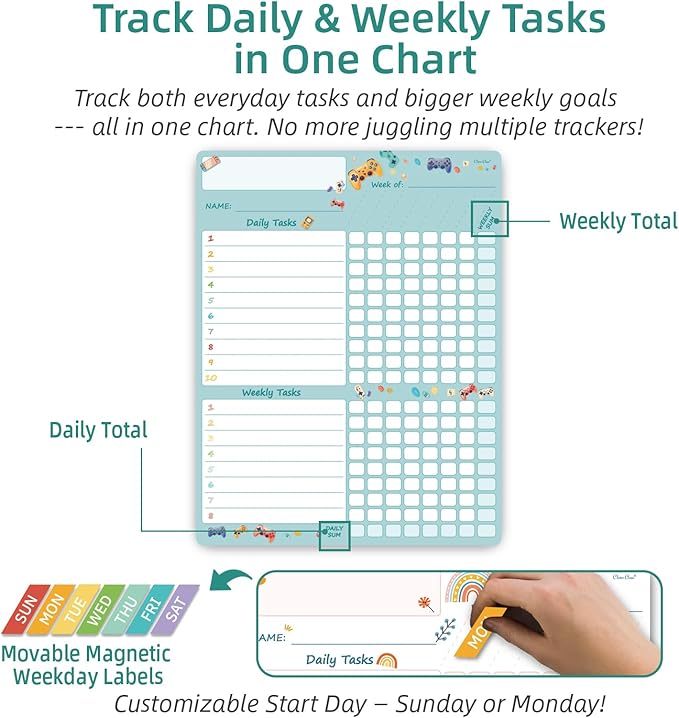 Magnetic Responsibilty Reward Chart for Kids - Magnetic Reward Jar with Stars Included - Ideal for Home Chore Tasks&Reward System