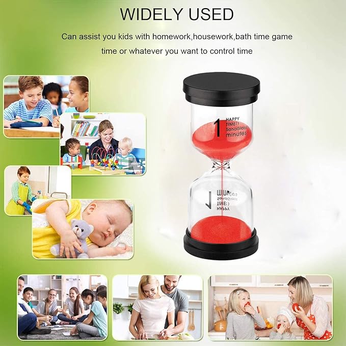 SuLiao 1 Minute Sand Timer, Plastic Red Sand Clock 1 Min, Mini Reloj De Arena One Minuto, Colorful Hourglass Sandglass for Kids, Student, Classroom, Decorative