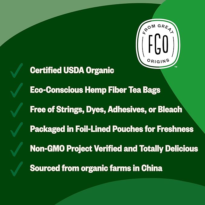 FGO Organic Green Decaf Tea, 100 Count, Eco-Conscious Tea Bags, Resealable Bag, Caffeine Free, Packaging May Vary (Pack of 1)