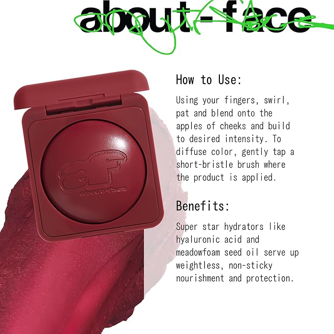 about-face Cheek Freak Blush Balm – Buildable Cream Blush with Hyaluronic Acid & Meadowfoam Seed Oil – Vegan, Cruelty-Free, Clean Beauty – 0.35 oz (Big O – Deep Red)