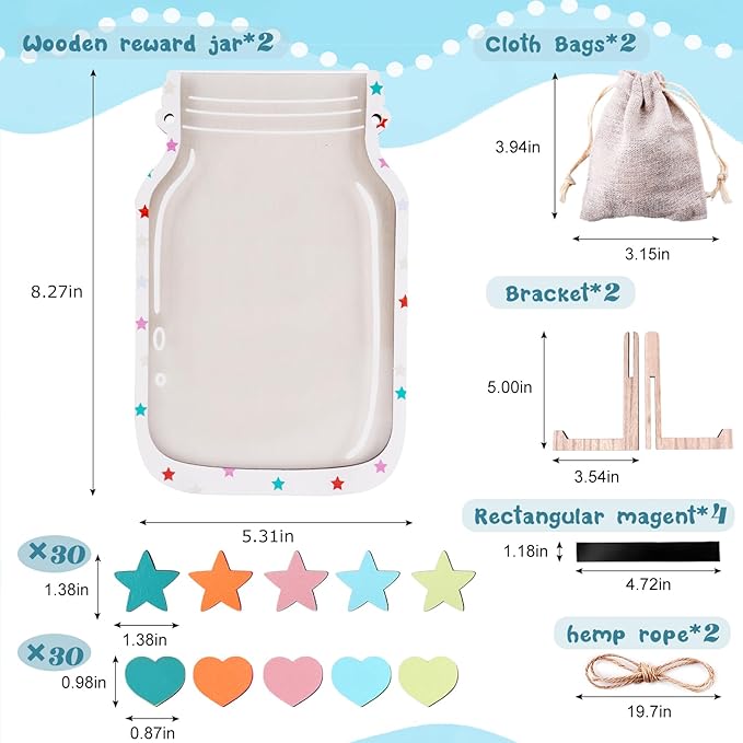 2 Pack Magnetic Reward Jar with Star & Heart, Star Jar Reward System for Kids, Reward Home Kids Incentive Good Home Training for Boys Girls