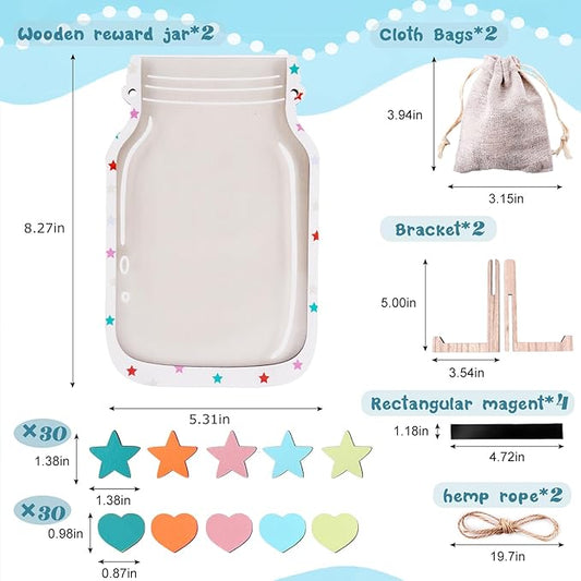 2 Pack Magnetic Reward Jar with Star & Heart, Star Jar Reward System for Kids, Reward Home Kids Incentive Good Home Training for Boys Girls