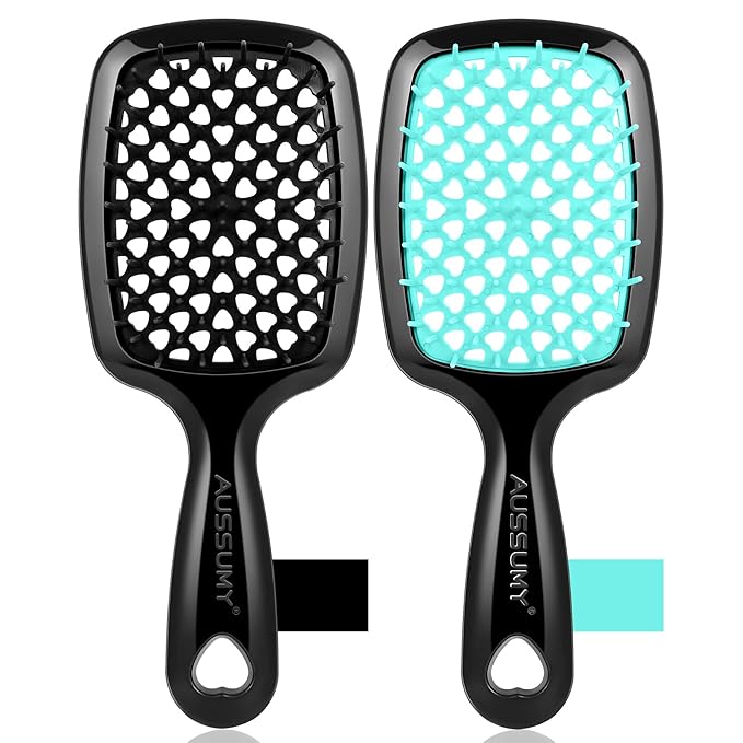 2 Pack Vented Detangling Hair Brush - Detangler Hairbrush with Soft Bristles for Effortless Tangle Free - Ideal for Wet Dry or Damaged Hair for Women Men Kids -Mixed Colors