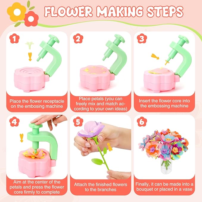 Fabric Flower Bouquets Toys, Arts and Crafts Activity Kit for Kids Ages 3-12, DIY Flower Craft Kits for Toddler, Educational Activity Preschool Birthday Gifts for 3 4 5 6 7 8 9 10+ Year Old Girls